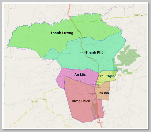 Bản đồ hành chính thị xã Bình Long