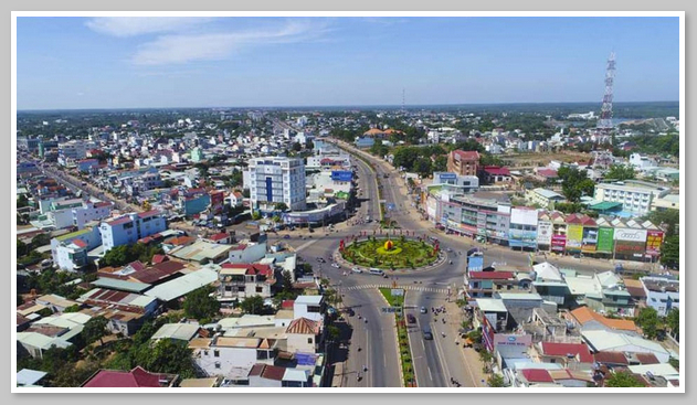 Toàn cảnh trung tâm huyện Lộc Ninh khi nhìn từ trên cao 